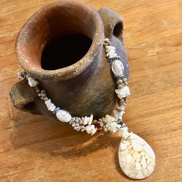 Sea Shell, Glass & Agate Necklace w/Sterling Clasp - Picture 3 of 7